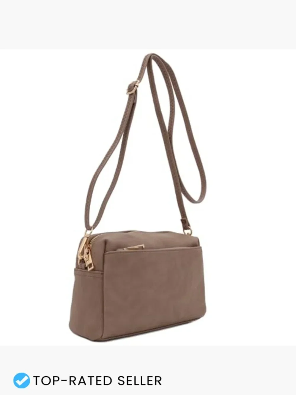 Triple Zip Small Crossbody Bag Sling Adjustable Strap Faux Leather 3 - Picture 4 of 7